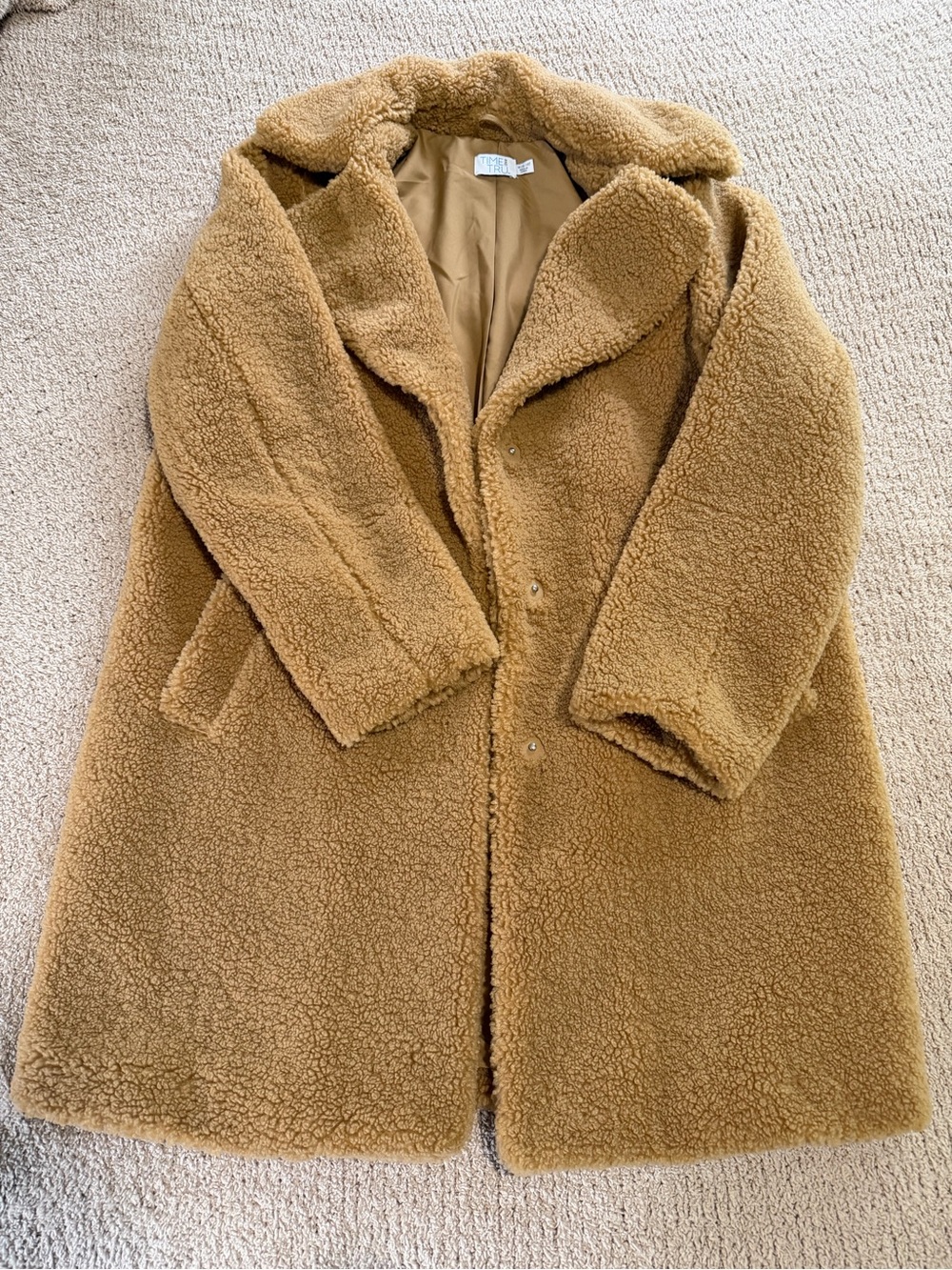 Time and Tru Camel Teddy Coat with Plush Sherpa
